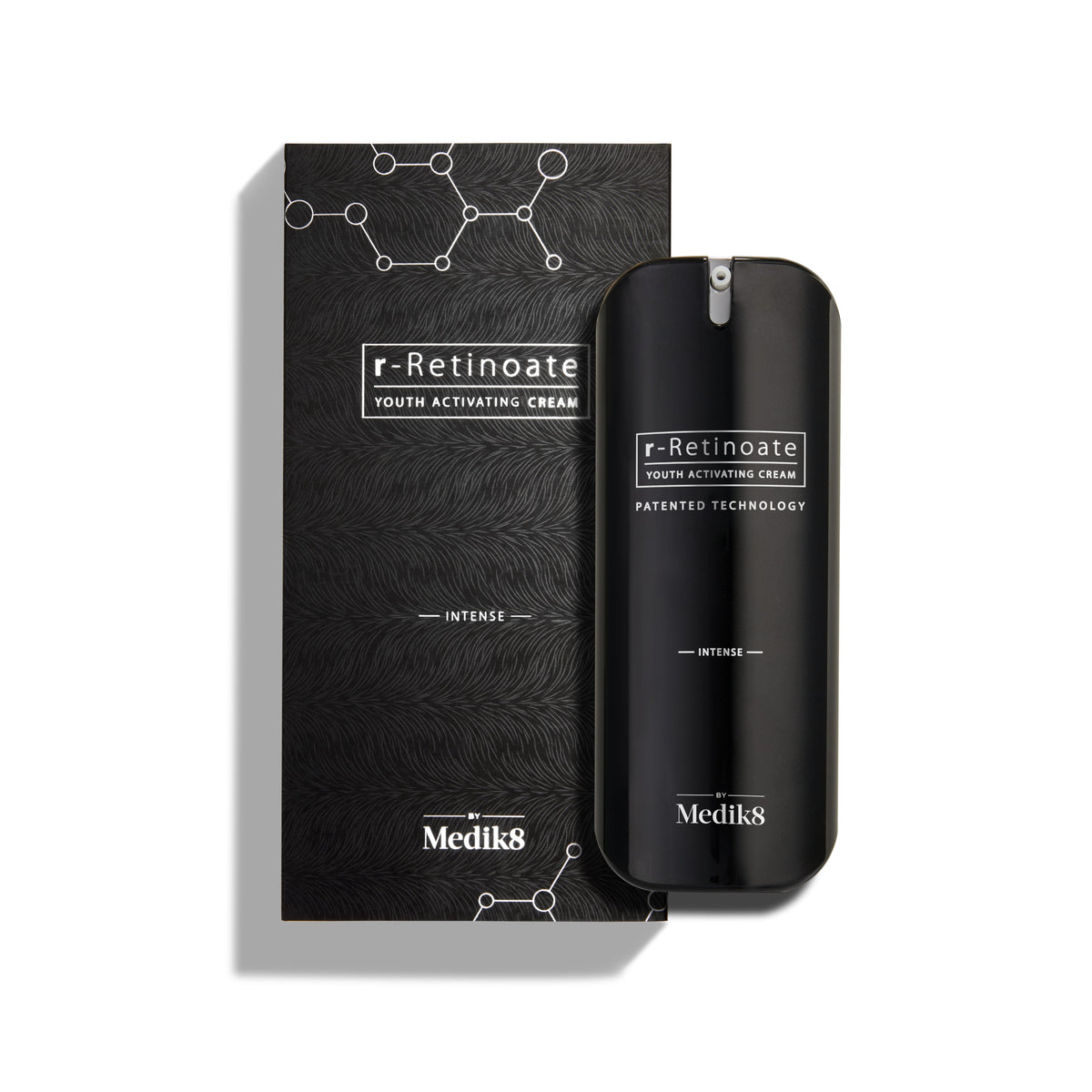 Medik8 r-Retinoate Intense 50ml bottle shown beside its outer carton