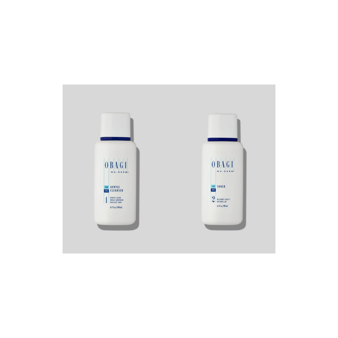 Obagi Nu-Derm Gentle Cleanser and Nu-Derm Toner bundle, cleanse and tone duo for balanced skin