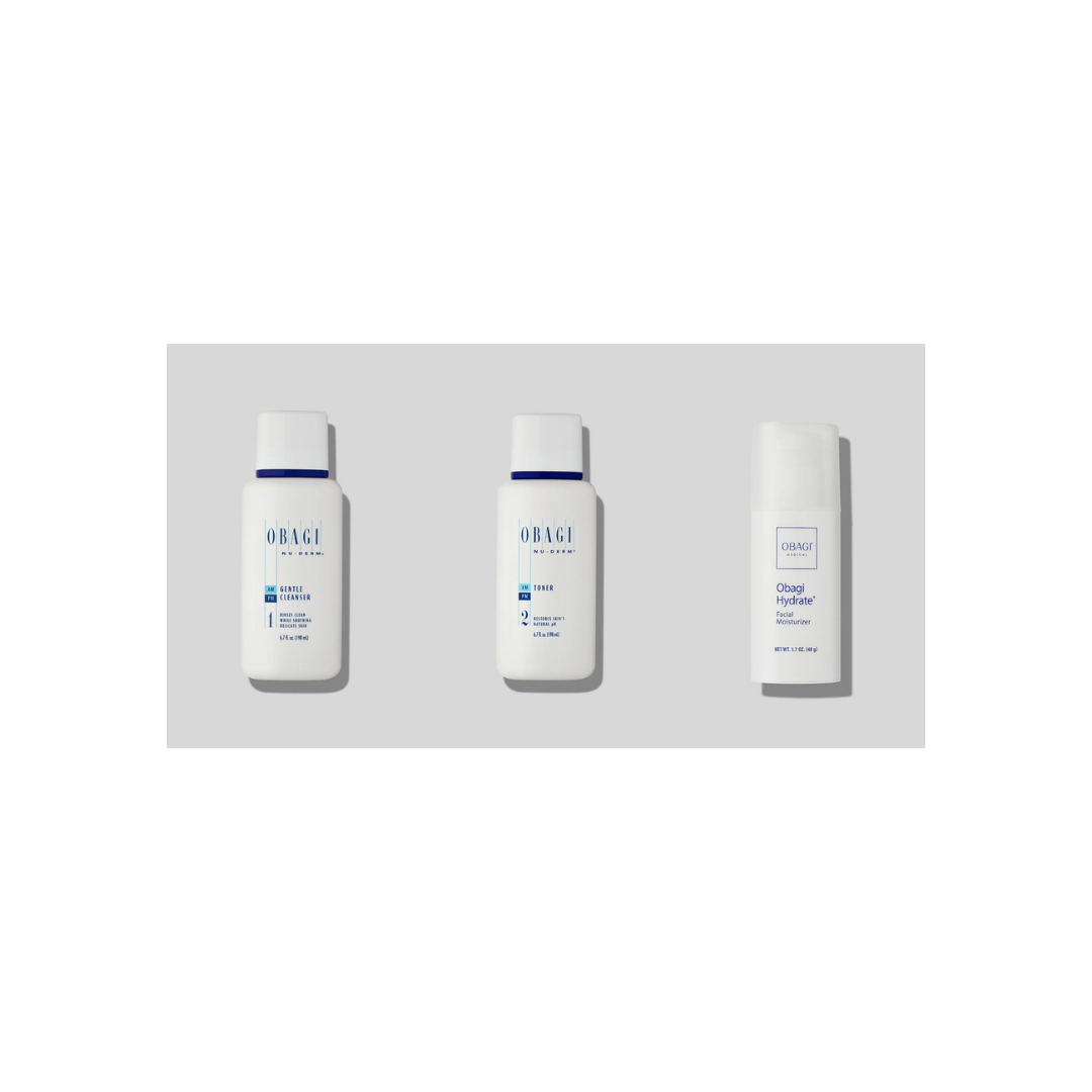 Obagi Nu-Derm Gentle Cleanser, Nu-Derm Toner and Hydrate Facial Moisturiser bundle, complete three-step daily routine